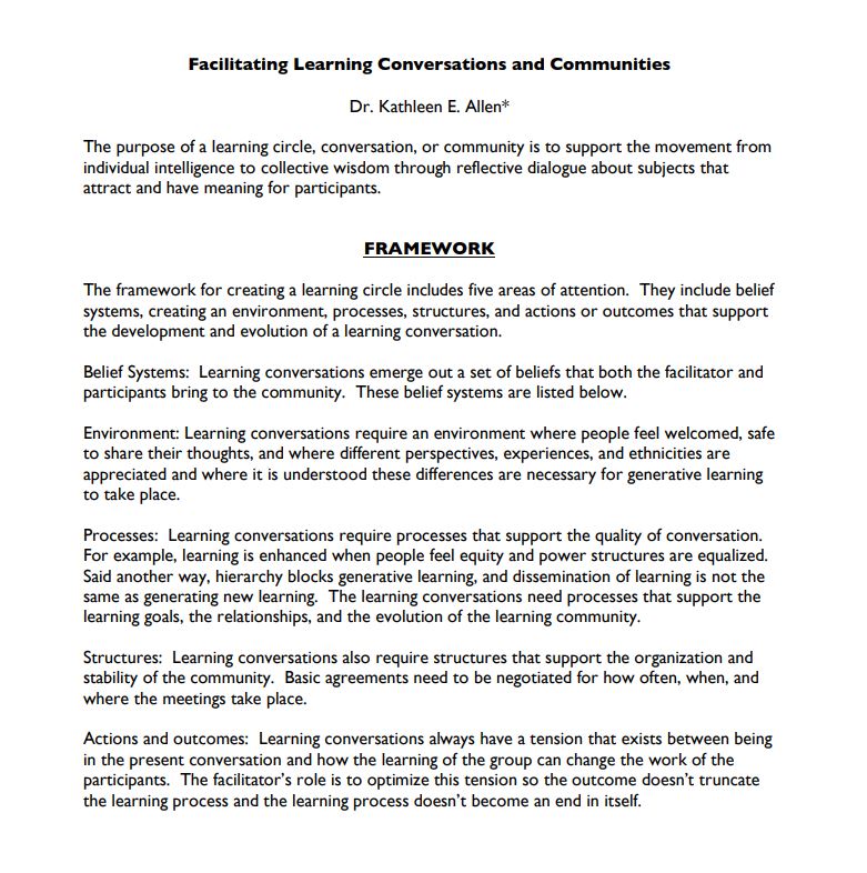 an excerpt from facilitating learning conversations and communities