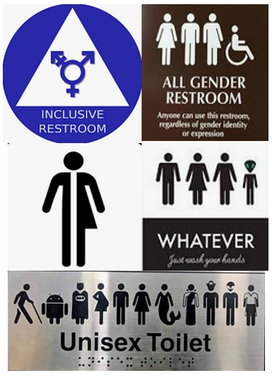 Examples of signs for unisex toilets